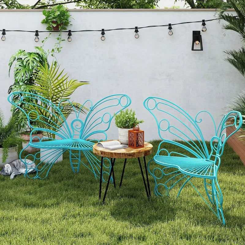 Butterfly Metal Garden Bench with Handcrafted Back Support by House Of Avana