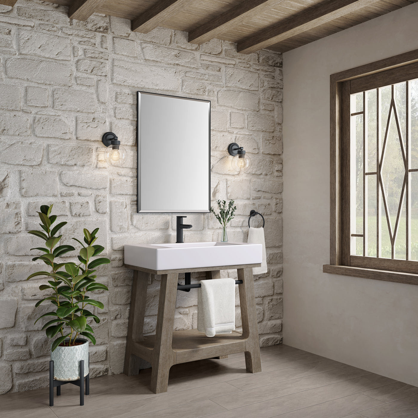 James Martin Auburn 31.5" Single Console Vanity, Weathered Timber by James Martin