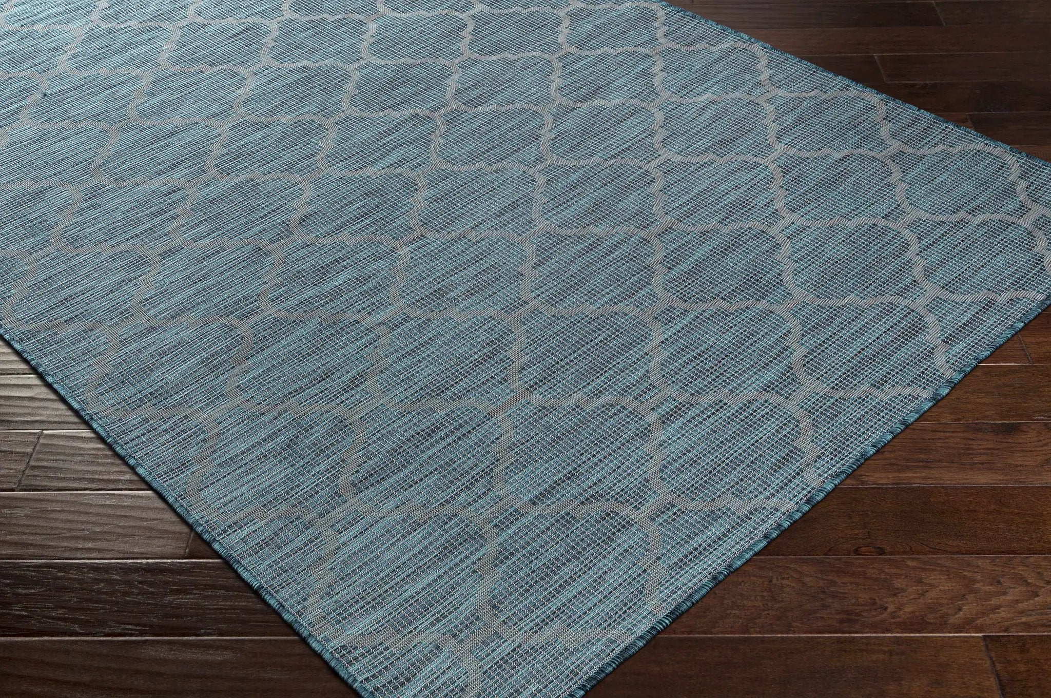 Unique Outdoor Trellis Area Rug, Teal - Clearance by Boutique Rugs
