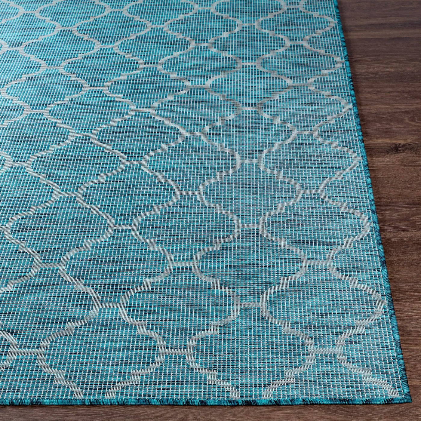 Unique Outdoor Trellis Area Rug, Teal - Clearance by Boutique Rugs