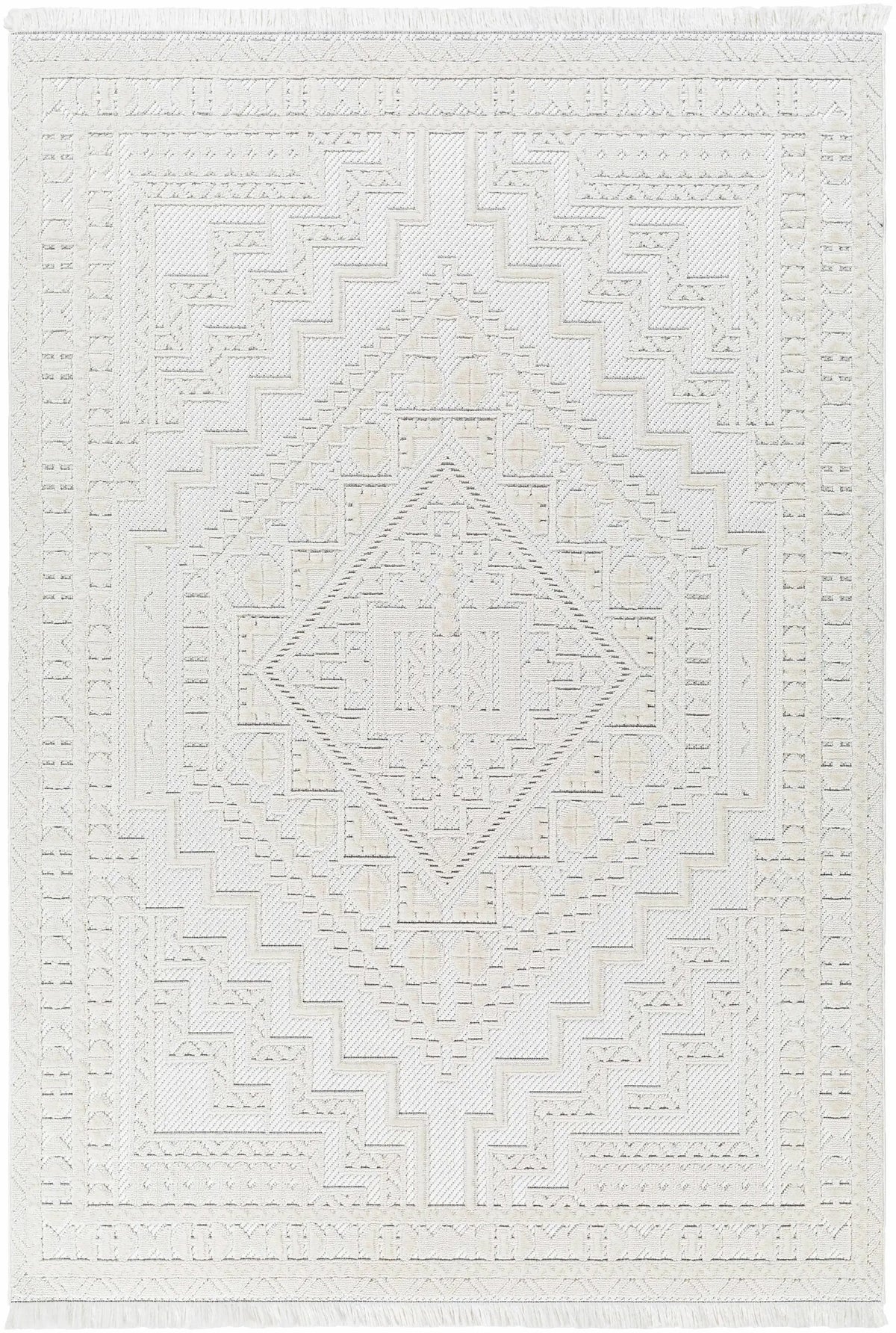 Alya White Fringe Rug by Hauteloom
