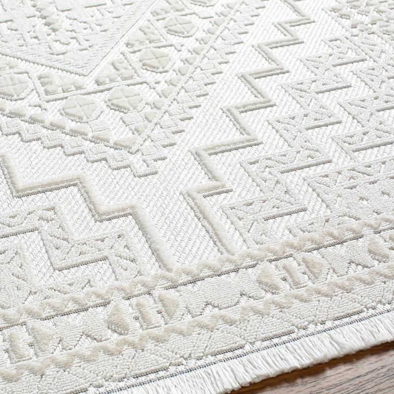 Alya White Fringe Rug by Hauteloom