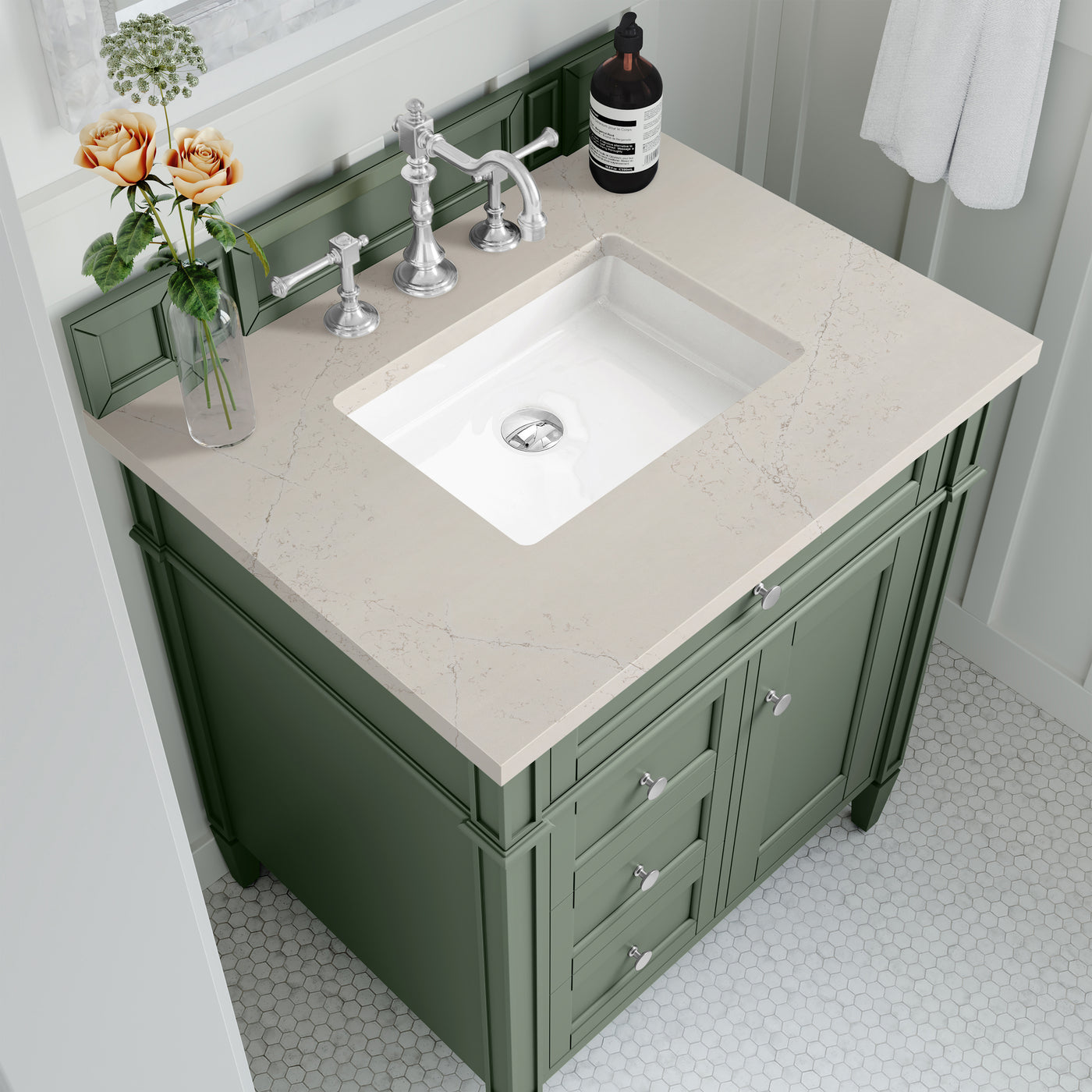 James Martin Brittany 30" Single Bathroom Vanity, Smokey Celadon, view 35