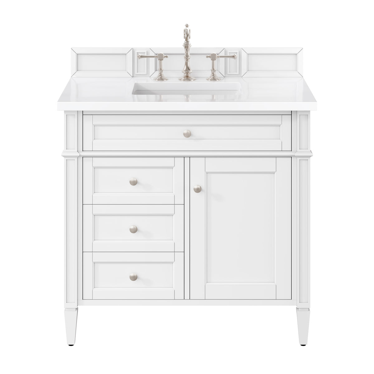 James Martin Brittany 36" Single Bathroom Vanity, Bright White with White Zeus countertop