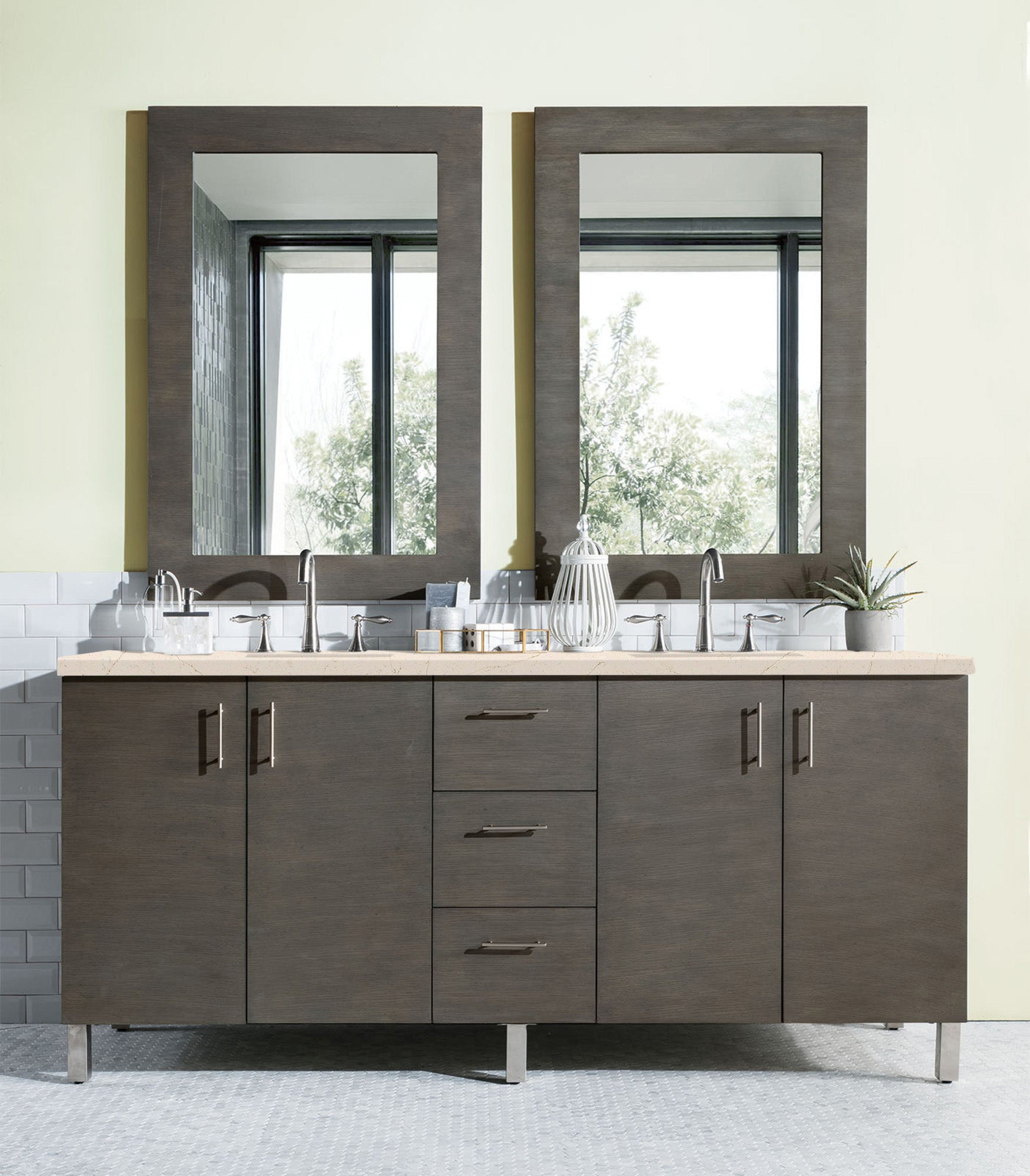 James Martin Metropolitan 72" Dual Mount Double Bathroom Vanity, Silver Oak by James Martin