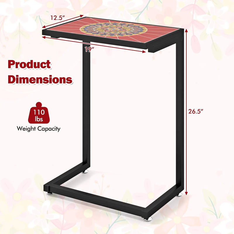 C-shaped Waterproof Outdoor Side End Table with Ceramic Top by DirectDeals