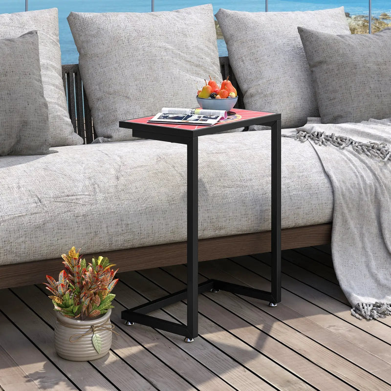 C-shaped Waterproof Outdoor Side End Table with Ceramic Top by DirectDeals