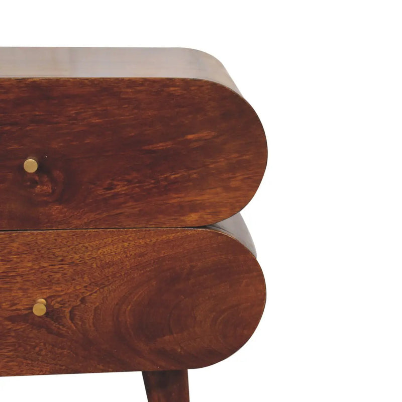 Solid Wood Bubble Chestnut Nightstand, 2-Drawer, Nordic Legs by HouseOfZazla