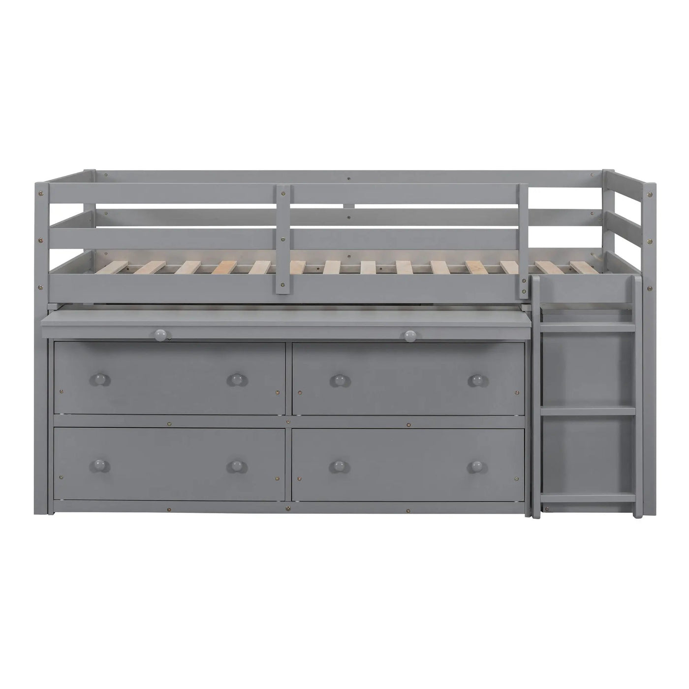 Loft Bed With Retractable Writing Desk And 4 Drawers, With Lateral Portable Desk And Shelves by Unique Piece Furniture