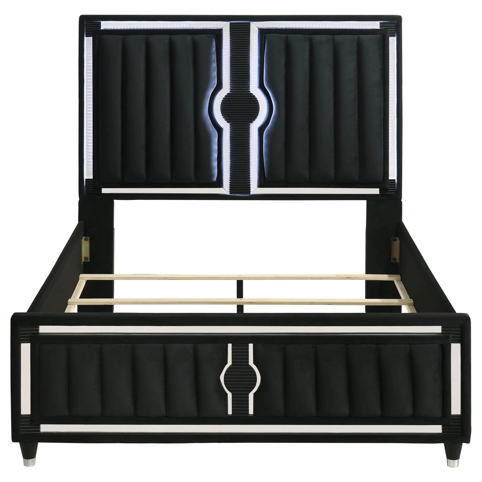 Ravenne Velvet Upholstered Queen LED Panel Bed Black by Unique Piece Furniture