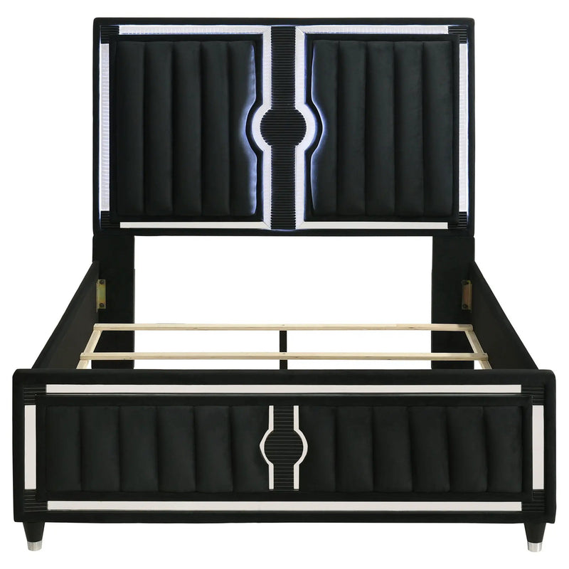 Ravenne Velvet Upholstered Queen LED Panel Bed Black by Unique Piece Furniture