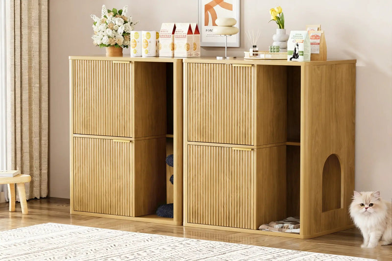 31.5-inch Light Wood Cat Litter Cabinet with Cat Tree by HouseOfZazla