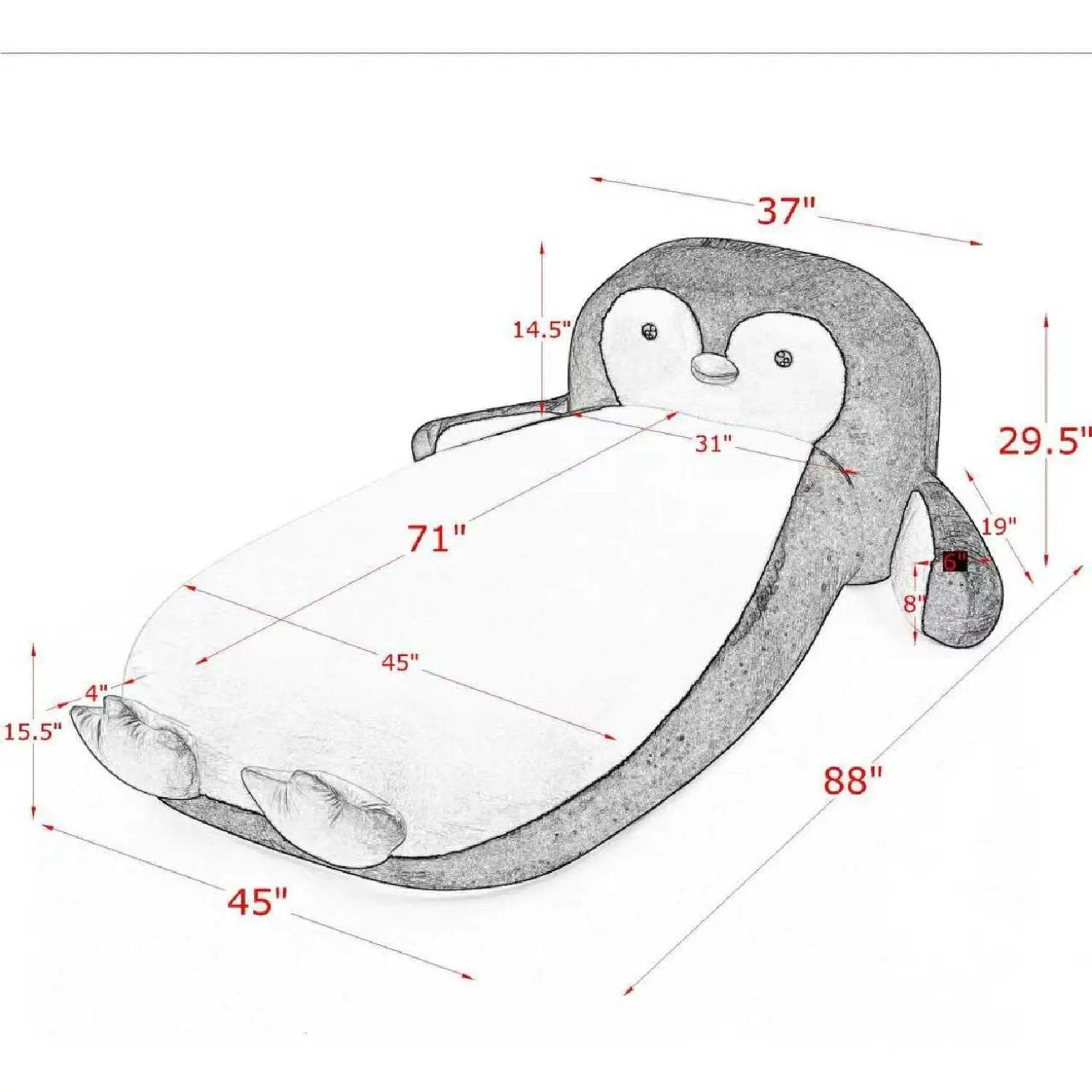 Twin Size Penguin Shaped Bed, Lounger Chair For Kids Bedroom - White / Black by Unique Piece Furniture