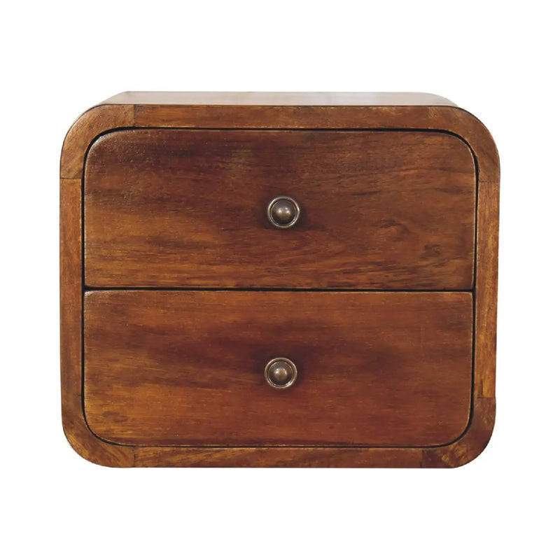 Solid Wood Floating Mini Nightstand, 2-Drawers, Chestnut by HouseOfZazla