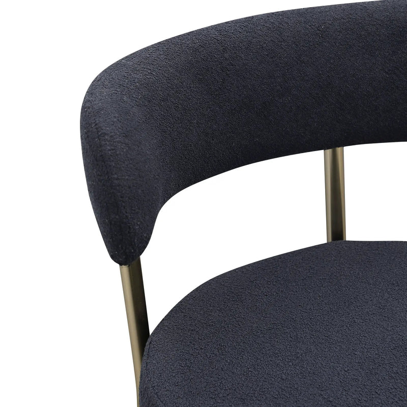 Modern Sherpa Counter Height Stools, Uphsoltered Seat Height Barstools With Brushed Brass Metal Legs Round Low Back Kitchen Stools With Footrest For Dining Room (Set of 2) by Unique Piece Furniture