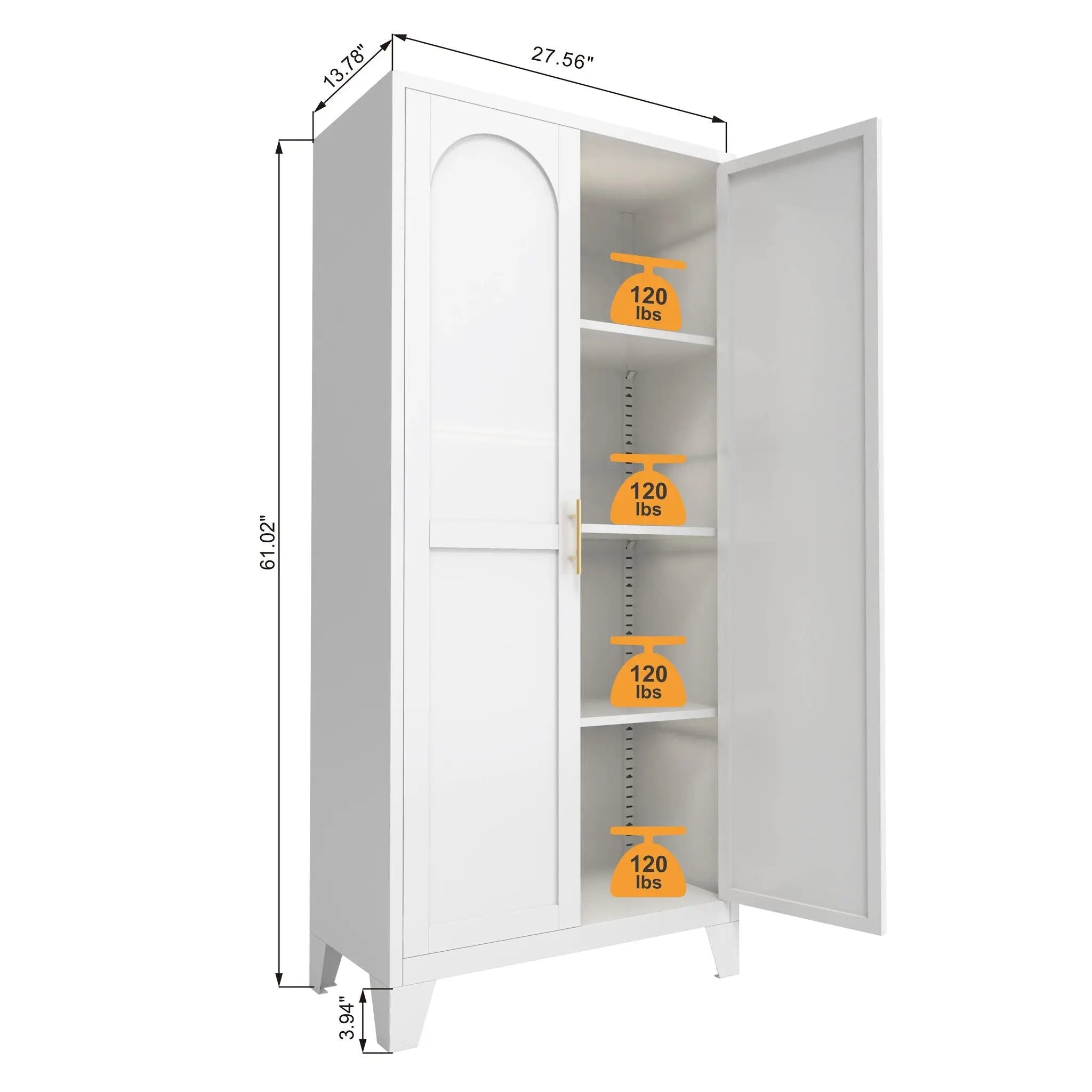 2 Shapely Doors Cabinet Metal Storage Cabinet With Doors And Adjustable Shelves For Bedroom Living Room - White by Unique Piece Furniture