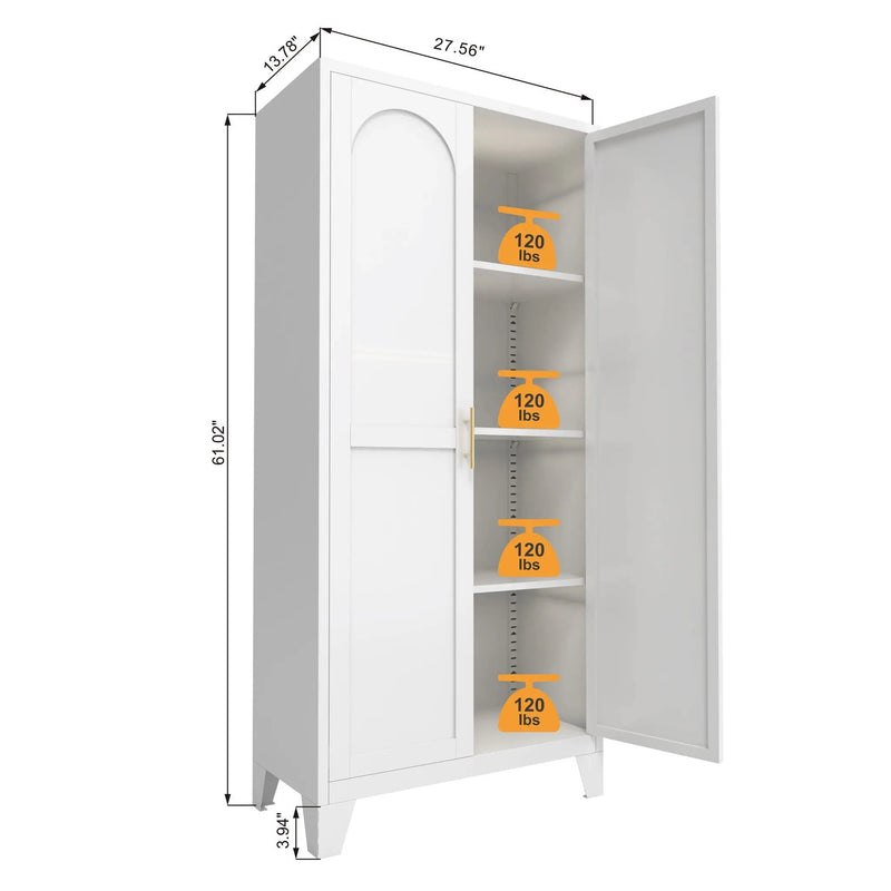 2 Shapely Doors Cabinet Metal Storage Cabinet With Doors And Adjustable Shelves For Bedroom Living Room - White by Unique Piece Furniture