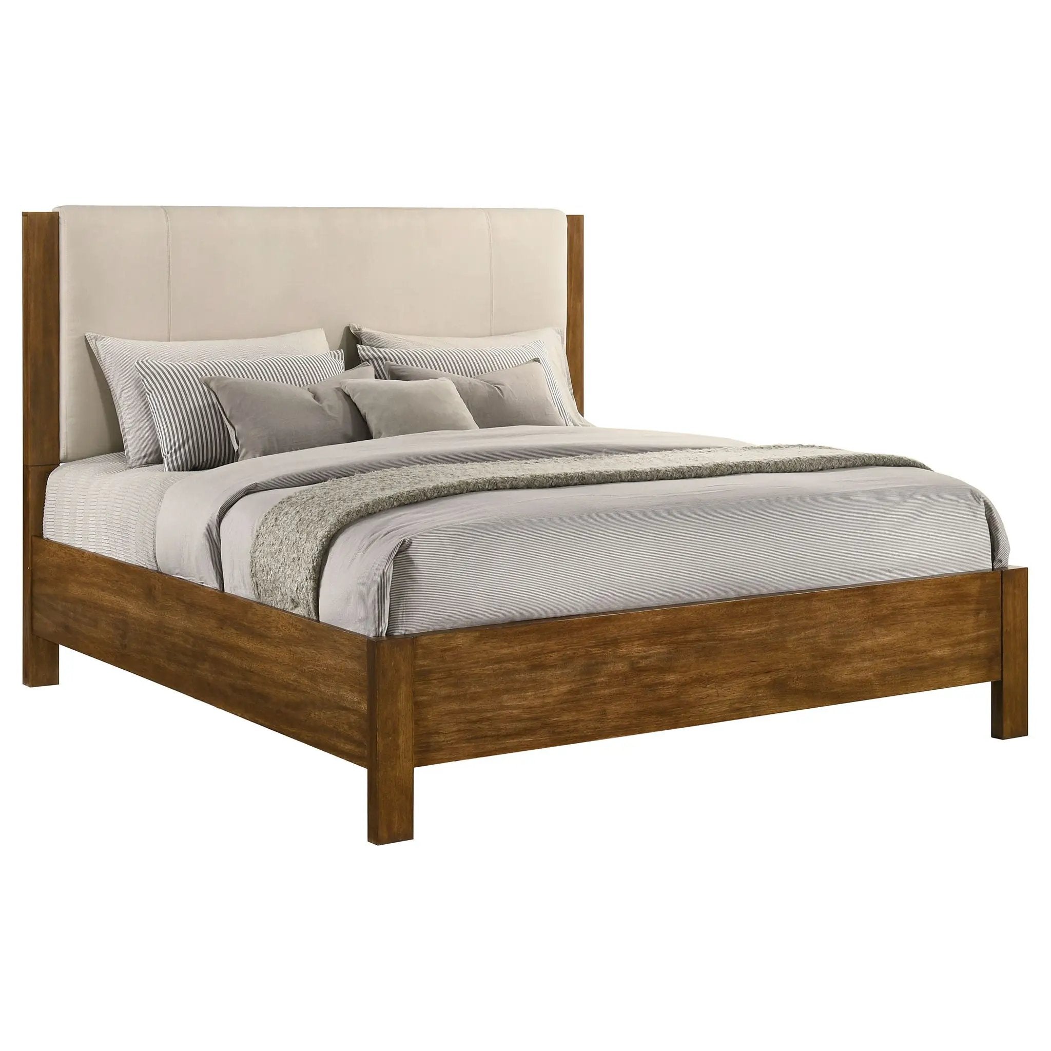 Adderley Eastern King Wood Panel Bed Cream and Warm Brown by Unique Piece Furniture