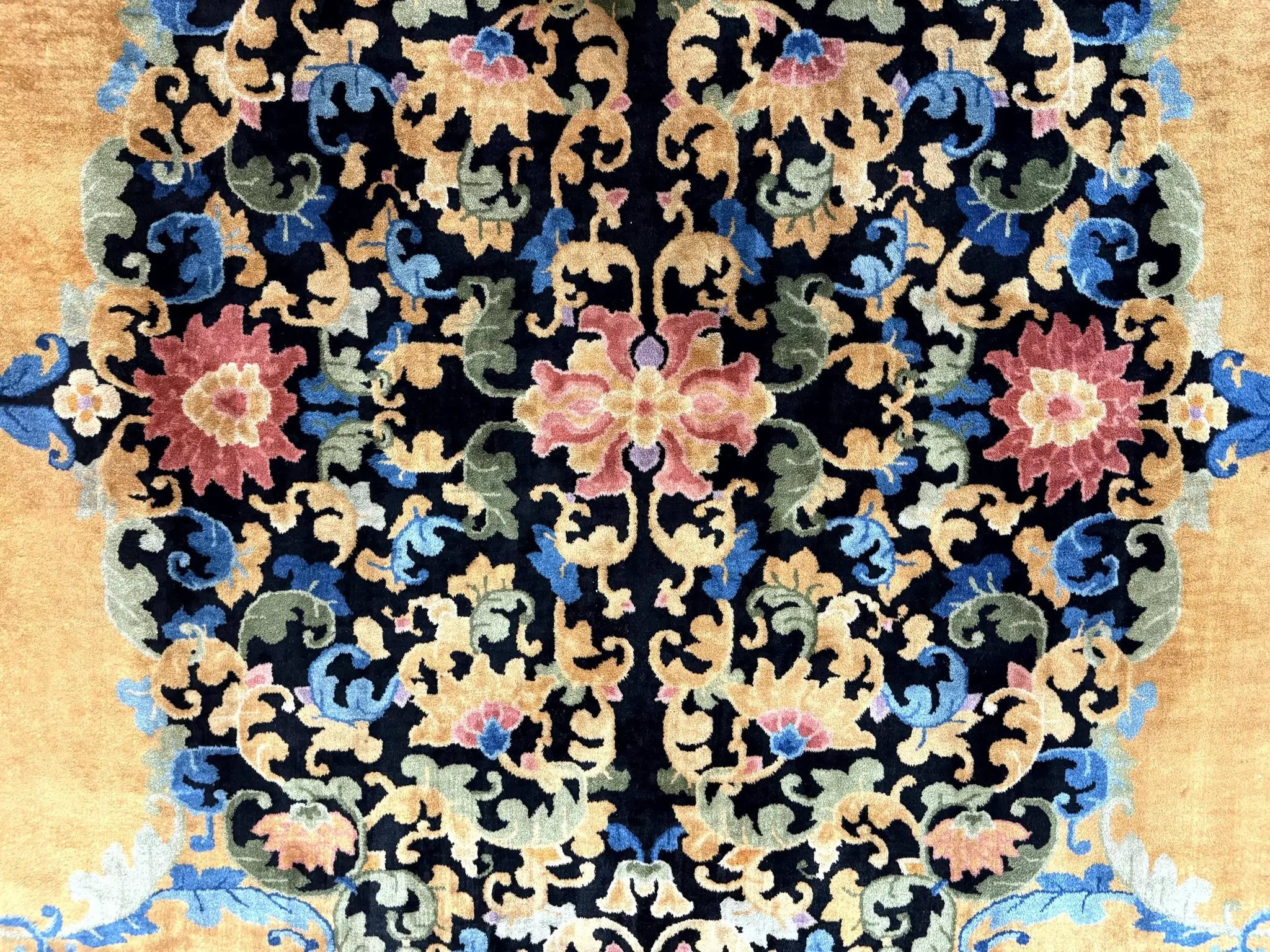 Antique Chinese Peking Rug 12.6 x 14.9, Palace Size Asian Oriental Carpet, Art Deco Rug, Rare by Jewel Rugs