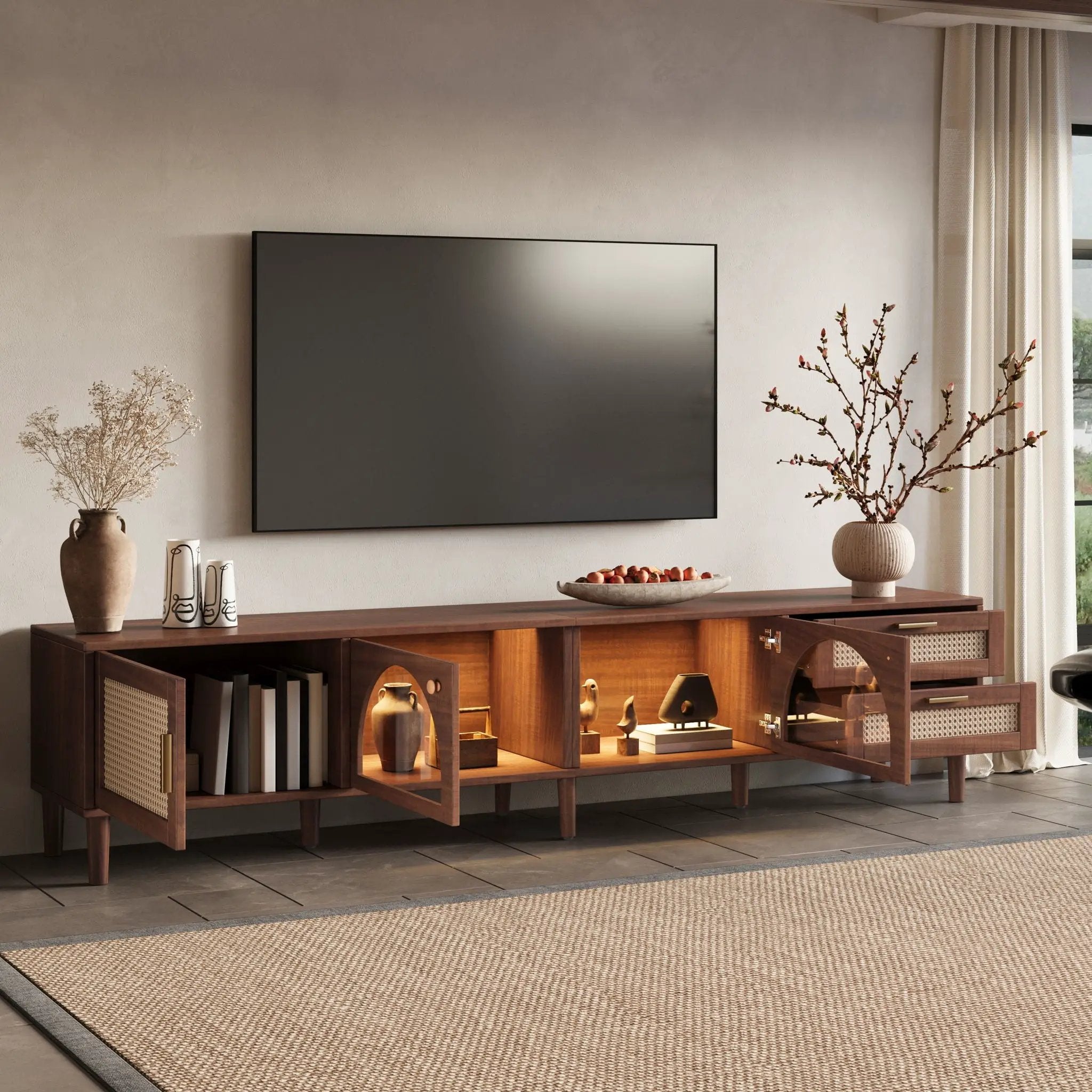 TV Stand For TVs Up To 90", Media Console With App Controlled LED Lights, 2 Drawers & Door Storage - Dark Brown by HouseOfZazla