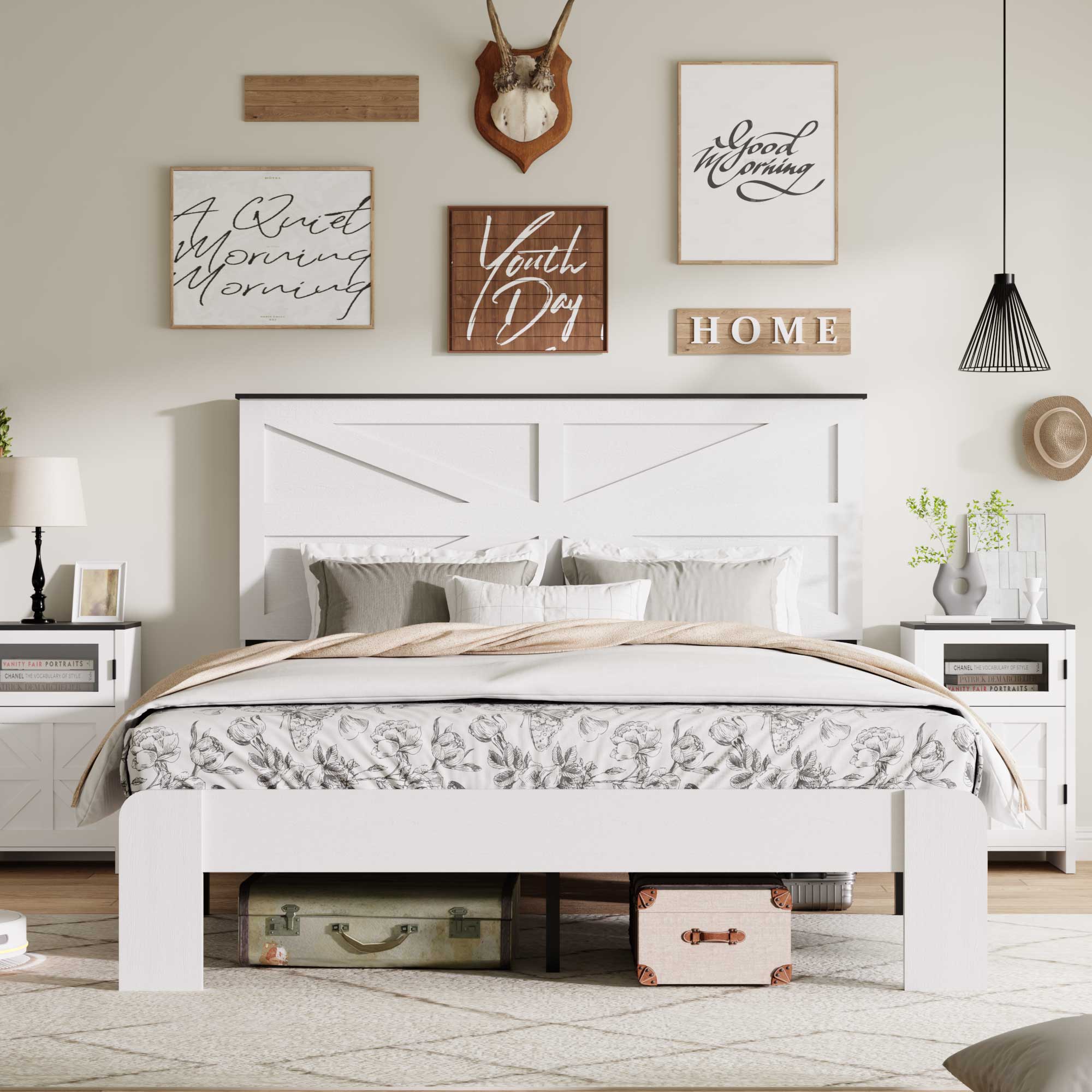 King Wood Platform Bed Frame with Headboard and Storage by HouseOfZazla