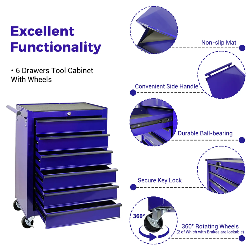 Rolling Metal Tool Chest with 6 Drawers, 20" Cabinet - Purple by HouseOfZazla