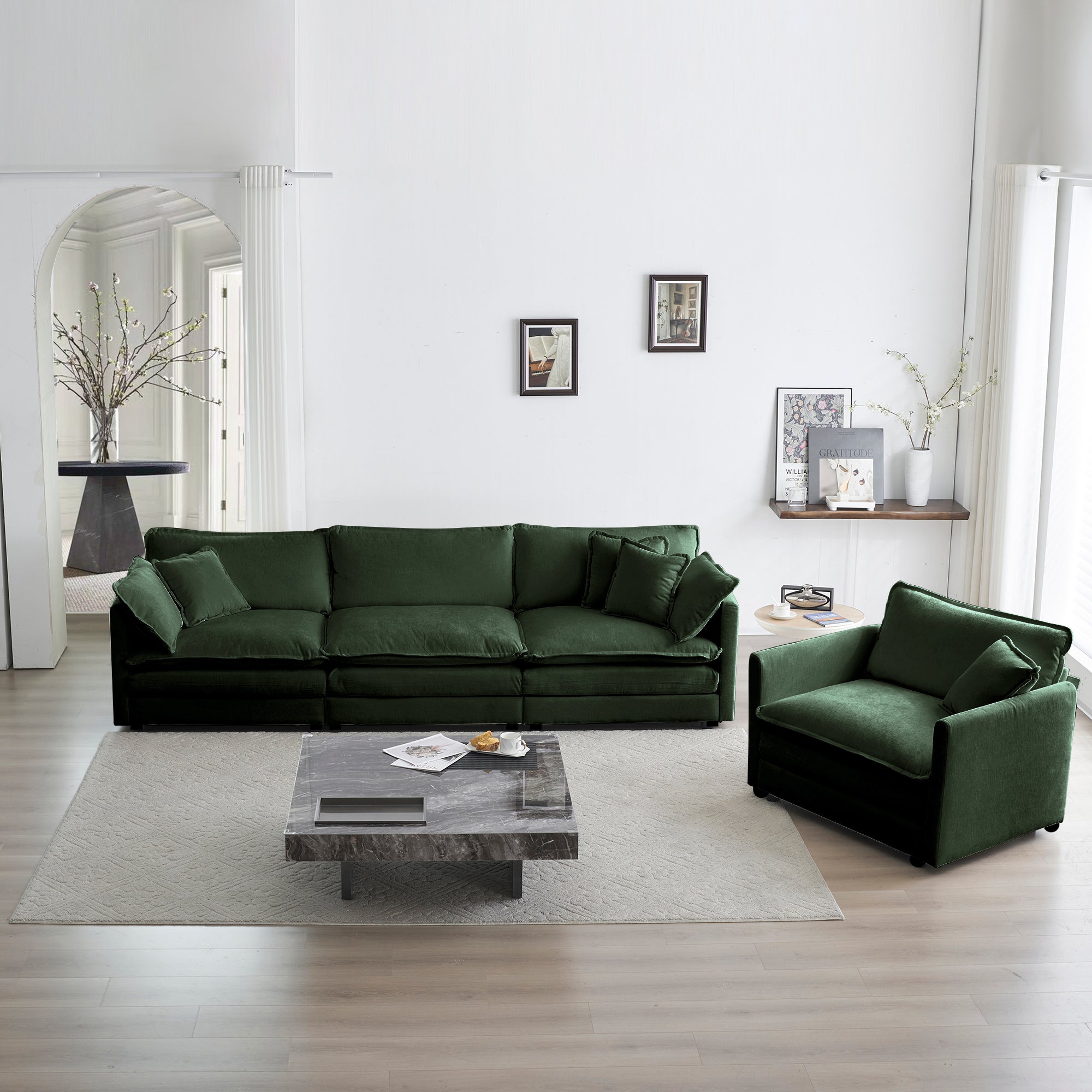 2-Piece Upholstered Sectional Sofa Set in Green Chenille by HouseOfZazla