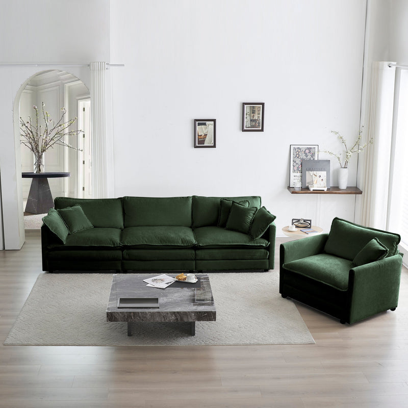 2-Piece Upholstered Sectional Sofa Set in Green Chenille by HouseOfZazla