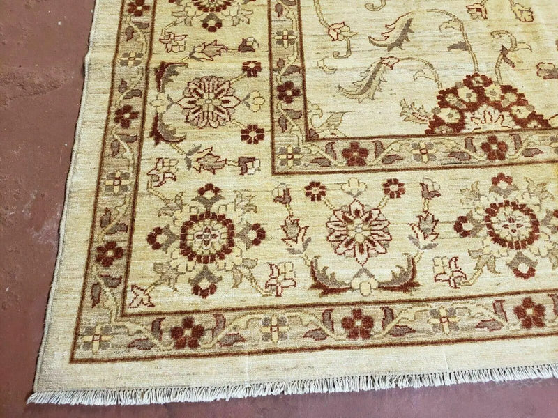 Oushak Rug 10x14 Neutral Colors Handmade Peshawar Wool Carpet Oatmeal Beige by Jewel Rugs
