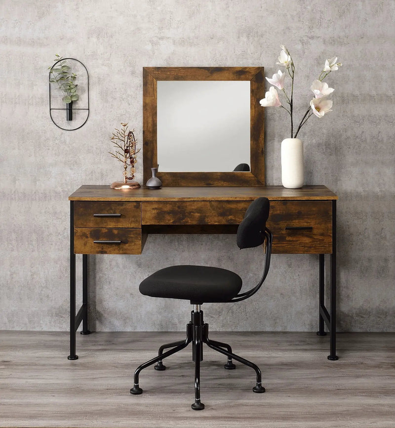 Juvanth - Vanity Desk & Mirror - Rustic Oak & Black by Unique Piece Furniture