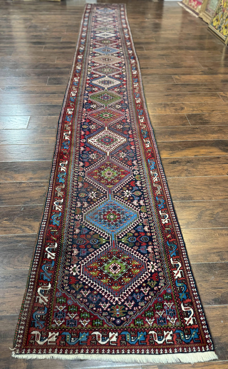 Persian Tribal Runner Rug 2.6 x 20 ft, Antique Persian Shiraz Carpet for Hallway, Colorful Navy Blue by Jewel Rugs