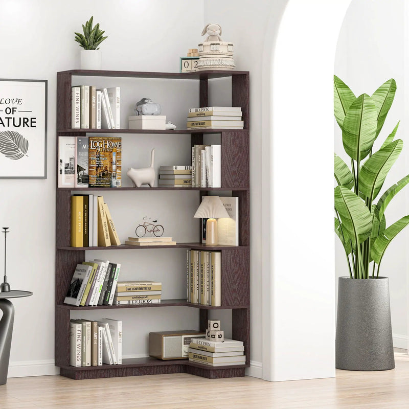 Ox Blood - Red 90Cm L-Shaped Freestanding Corner Bookshelf With Anti Tip Safety, Storage Cabinet For Living Room - Ox Blood Red by HouseOfZazla