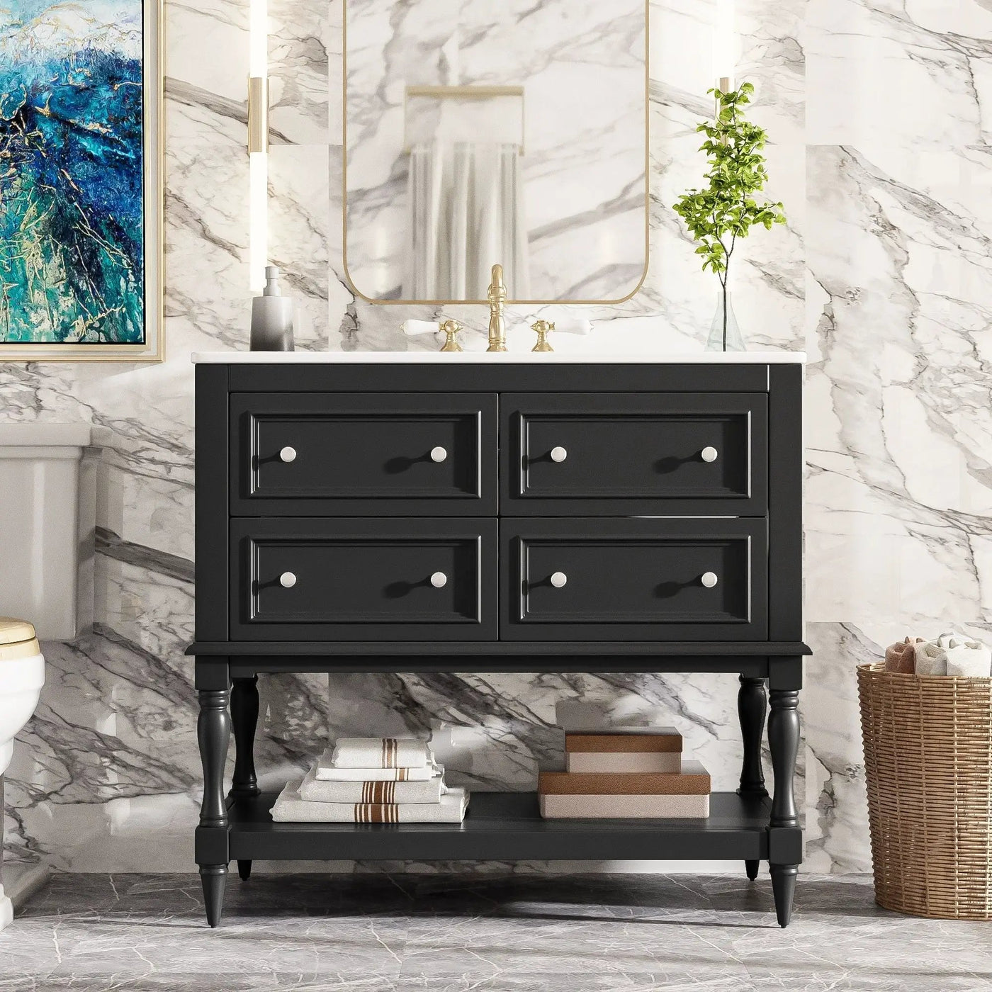 Bathroom Vanity Cabinet With Undermount Sink, 4 Drawer Set by Unique Piece Furniture