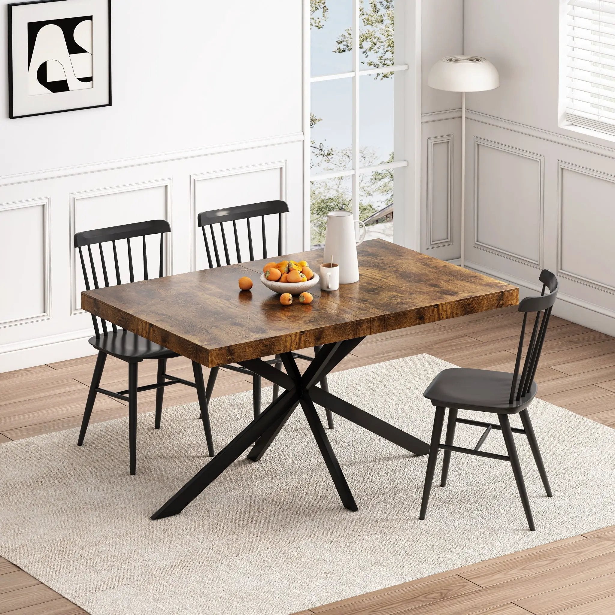 Retro Rectangular Stretch Dining Table With Embossed Center Plate by Unique Piece Furniture