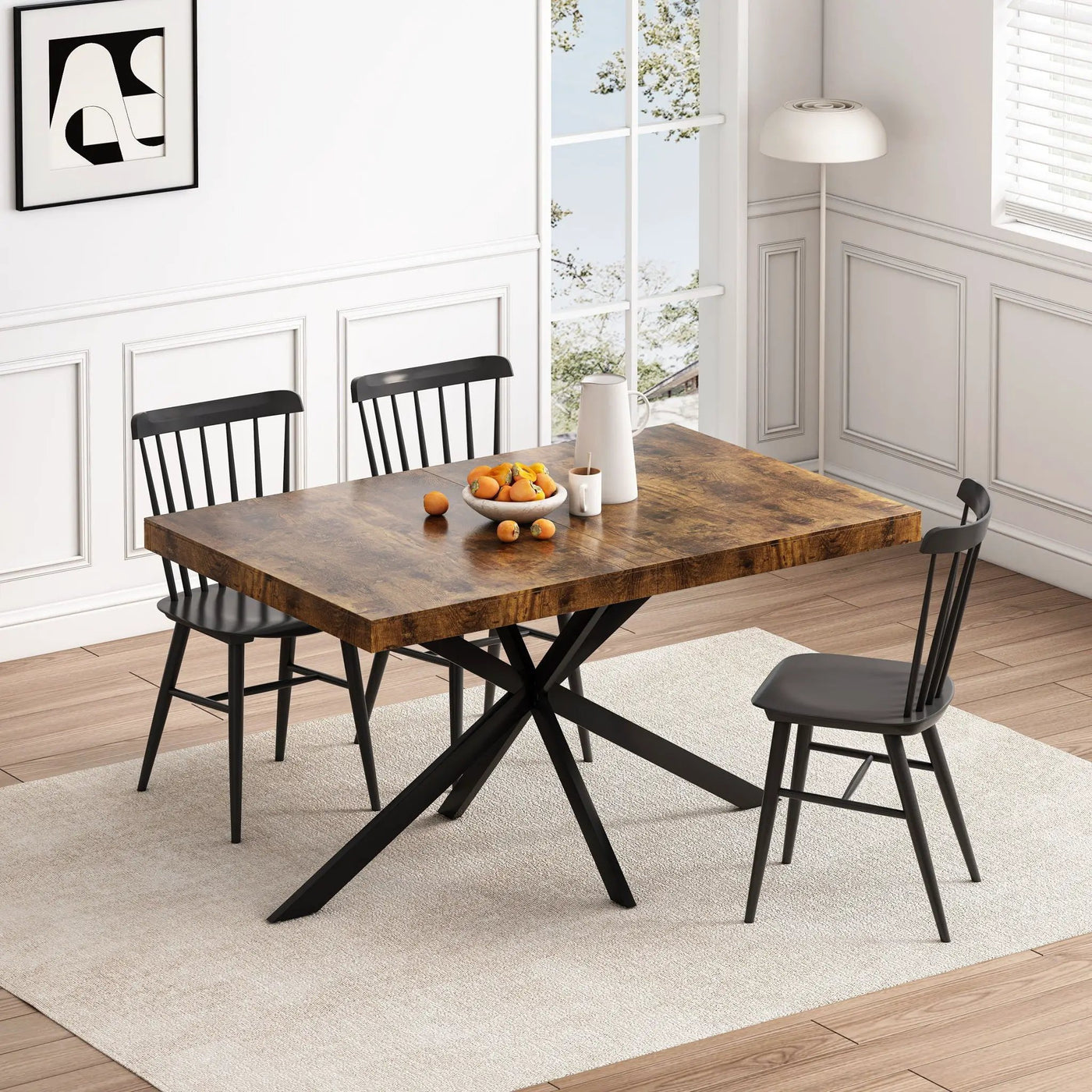Retro Rectangular Stretch Dining Table With Embossed Center Plate by HouseOfZazla
