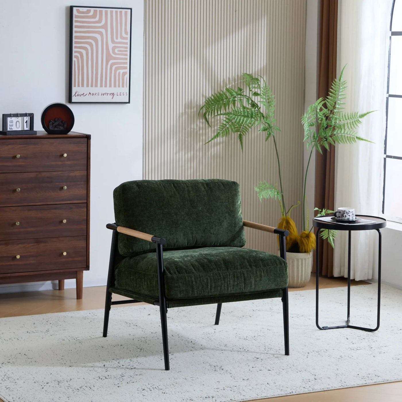 Modern Accent Chair With Plush Cushions and Wooden Armrests by HouseOfZazla