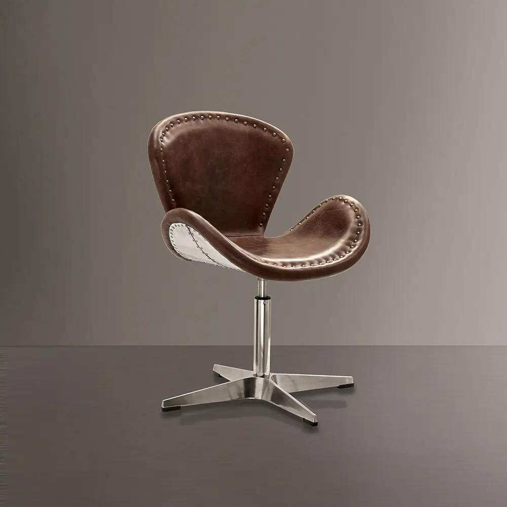 Brancaster - 33" Accent Chair With Swivel - Retro Brown Top Grain Leather & Aluminum by Unique Piece Furniture