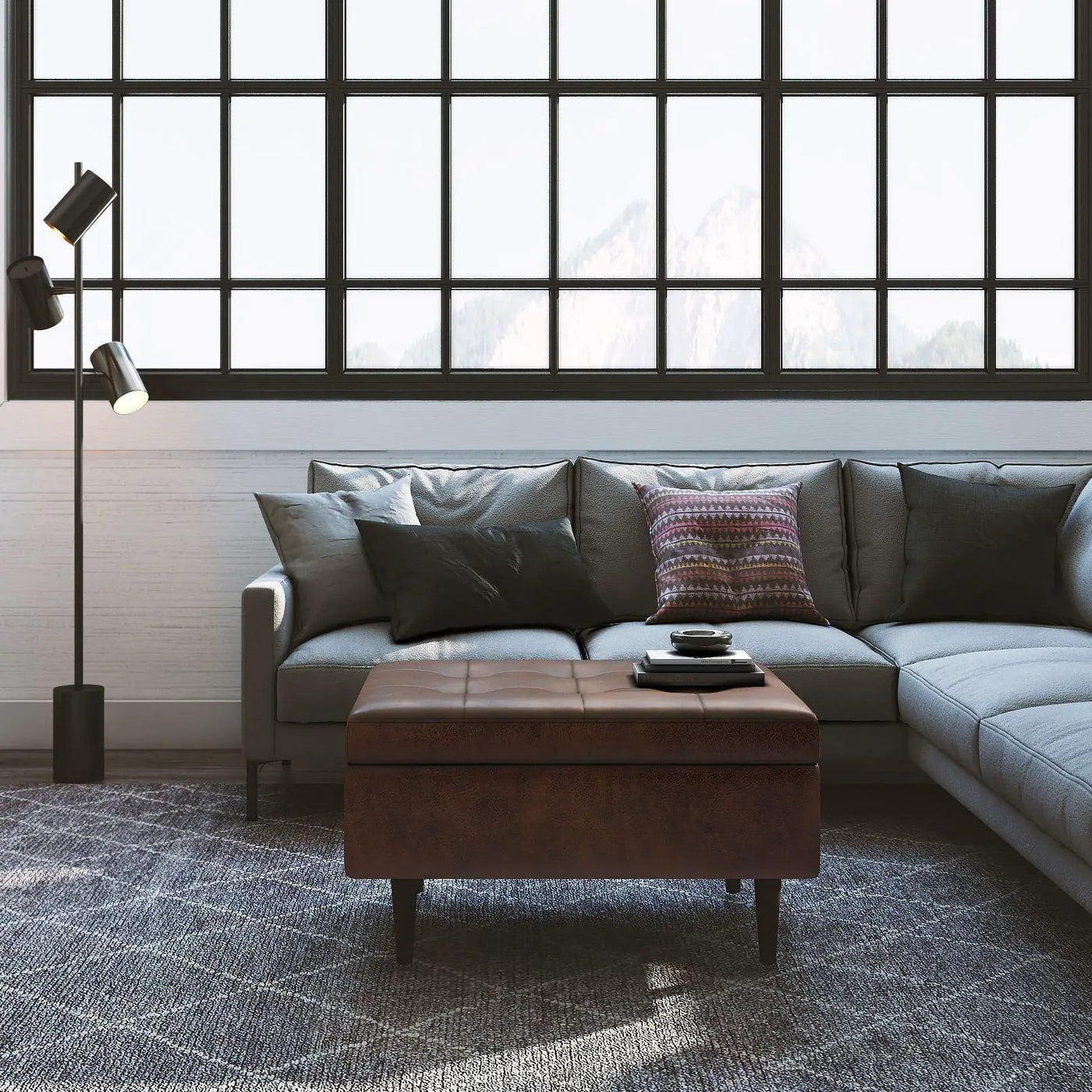 Shay - Large Square Coffee Table Storage Ottoman Mid-Century Style by Unique Piece Furniture