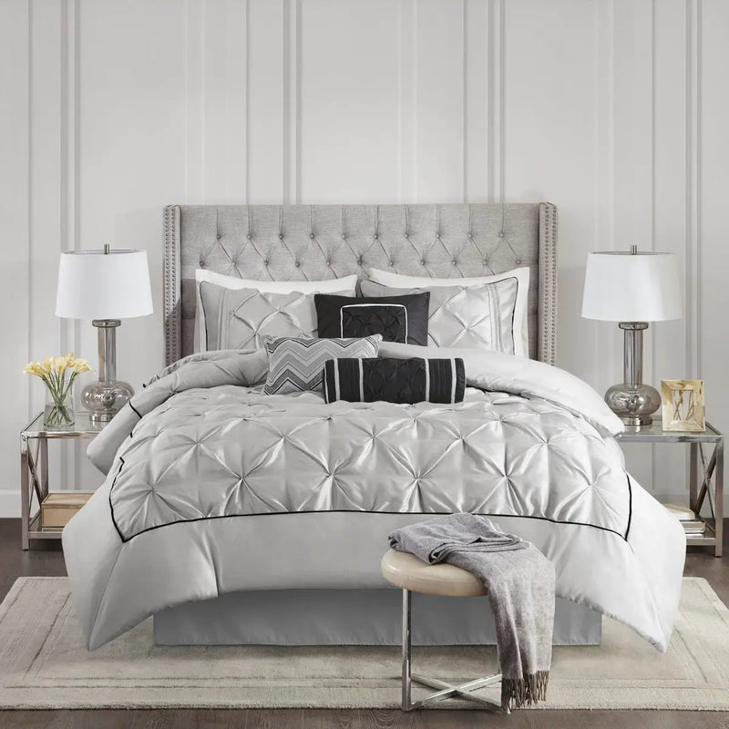 7 Piece Tufted Comforter Set Grey Queen by HouseOfZazla