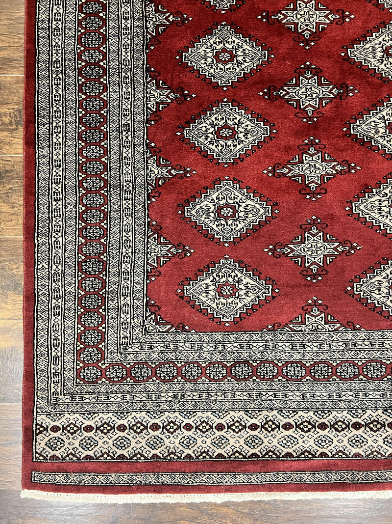 Pakistani Bokhara Rug 6x8, Fine Turkoman Carpet, Wool Handmade Vintage, Red, 6 x 8 Medium Sized Rug, Turkmen Rug by Jewel Rugs