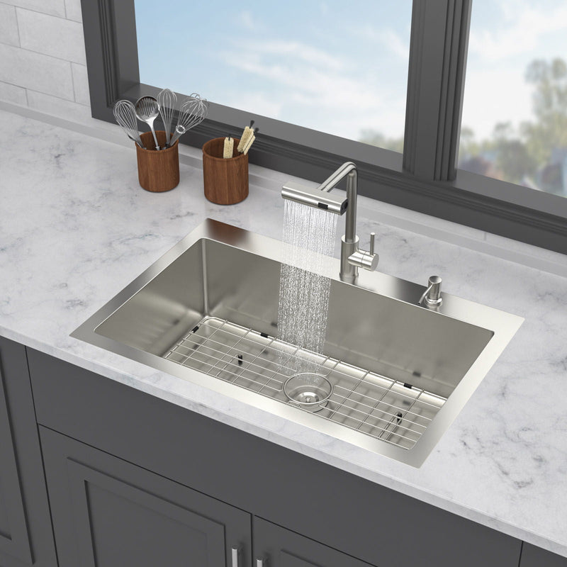 Drop In Kitchen Sink With Pull Down Faucet And Soap Dispenser by HouseOfZazla