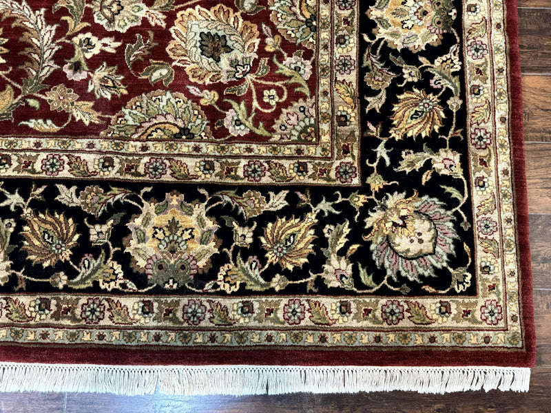 Indian Agra Rug 10x14, Traditional Oriental Carpet, Room Sized Wool Area Rug, Floral, Maroon by Jewel Rugs