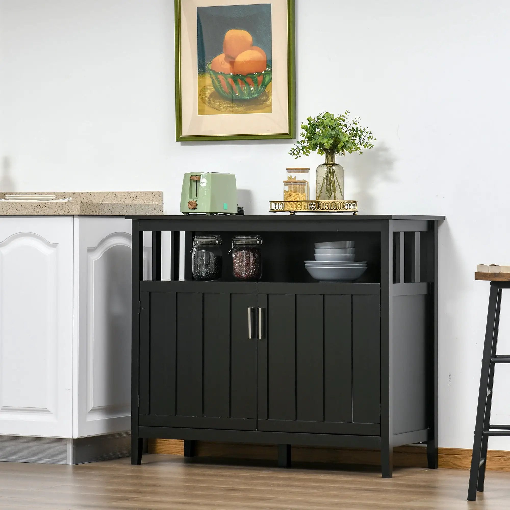 Homcom - Sideboard Buffet Cabinet, Kitchen Cabinet, Coffee Bar Cabinet With 2 Doors And Adjustable Shelves For Entryway Living Room - Black by HouseOfZazla