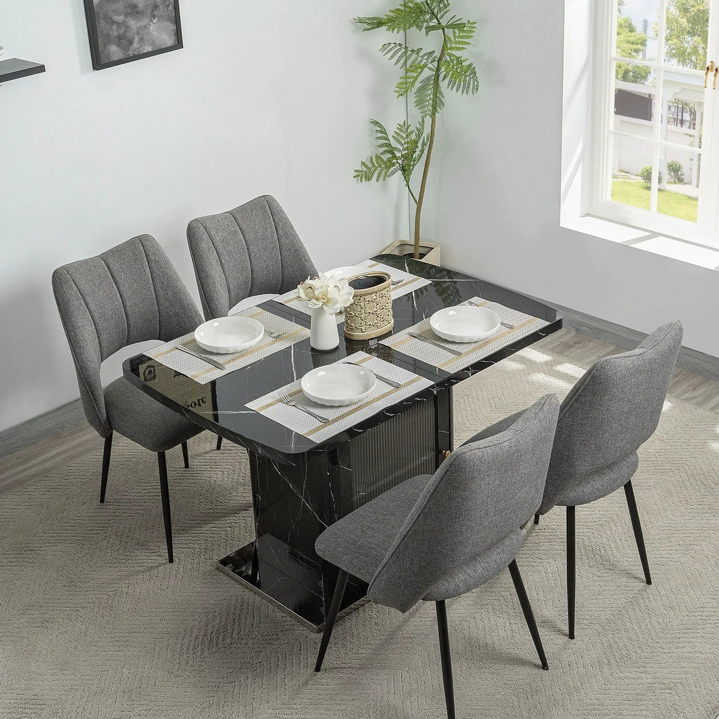 Modern Rectangle Dining Table With Stretchable Top, Storage Cabinet by Unique Piece Furniture