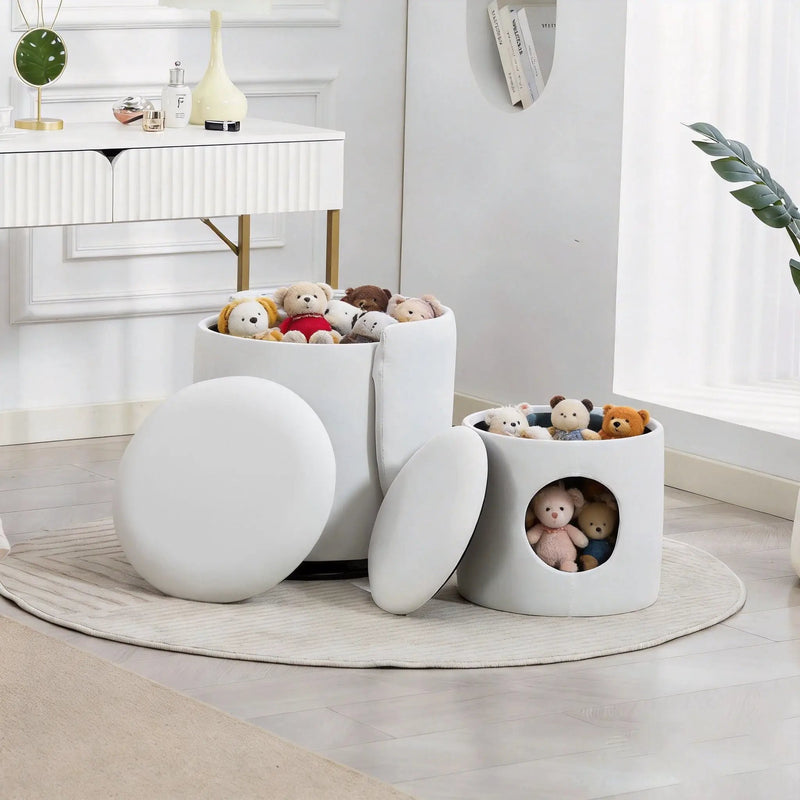 Barrel Chair With Built In Storage, 360° Swivel - Beige by HouseOfZazla