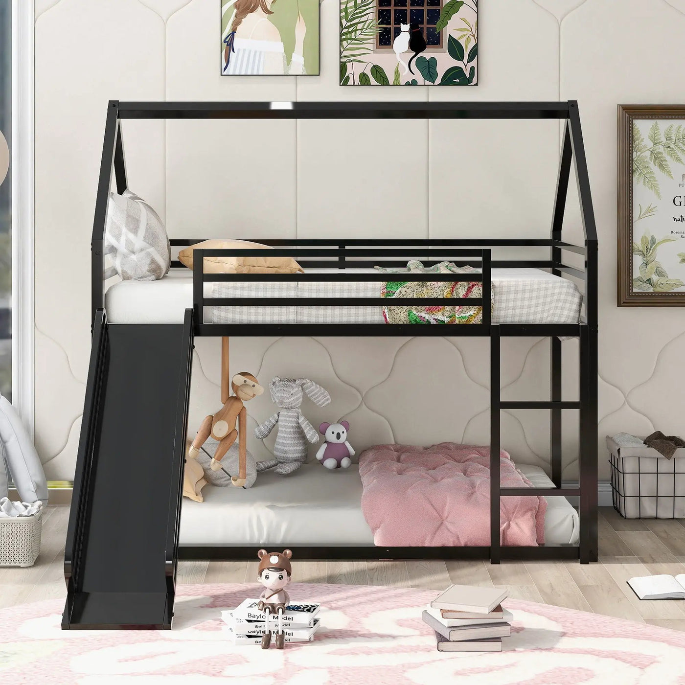 Twin Over Twin House Bunk Bed With Ladder And Slide by HouseOfZazla