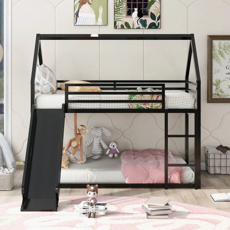 Twin Over Twin House Bunk Bed With Ladder And Slide by Unique Piece Furniture