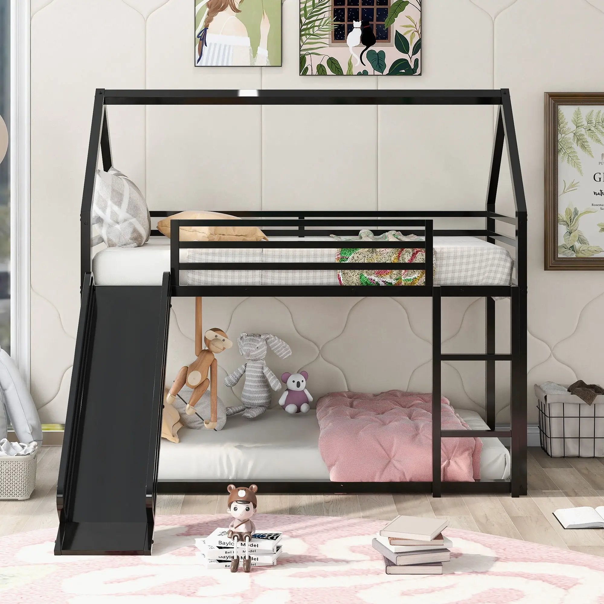 Twin Over Twin House Bunk Bed With Ladder And Slide by Unique Piece Furniture