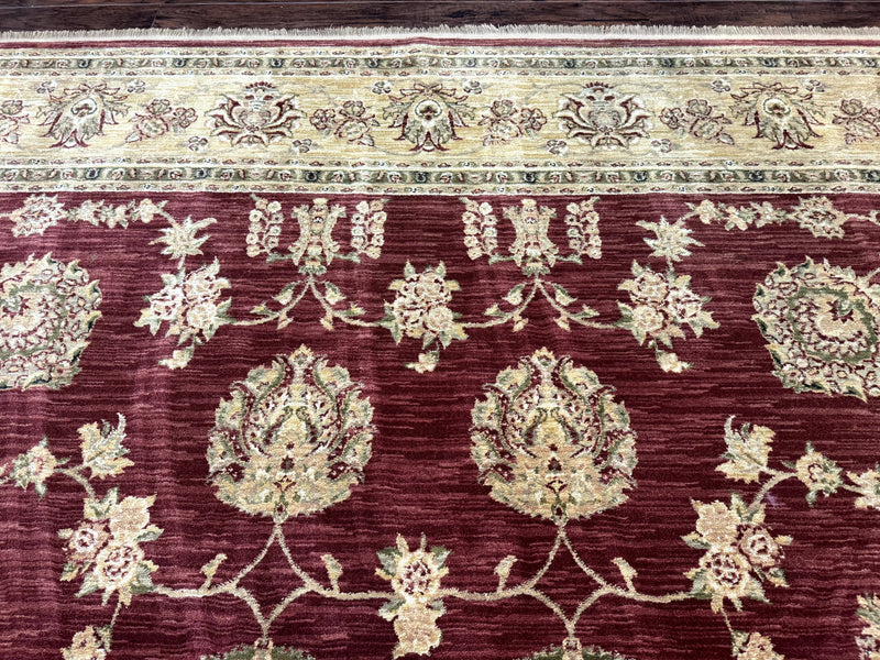 Traditional Wool Oriental Rug 9x13, Large Power Loomed Carpet, Burgundy by Jewel Rugs