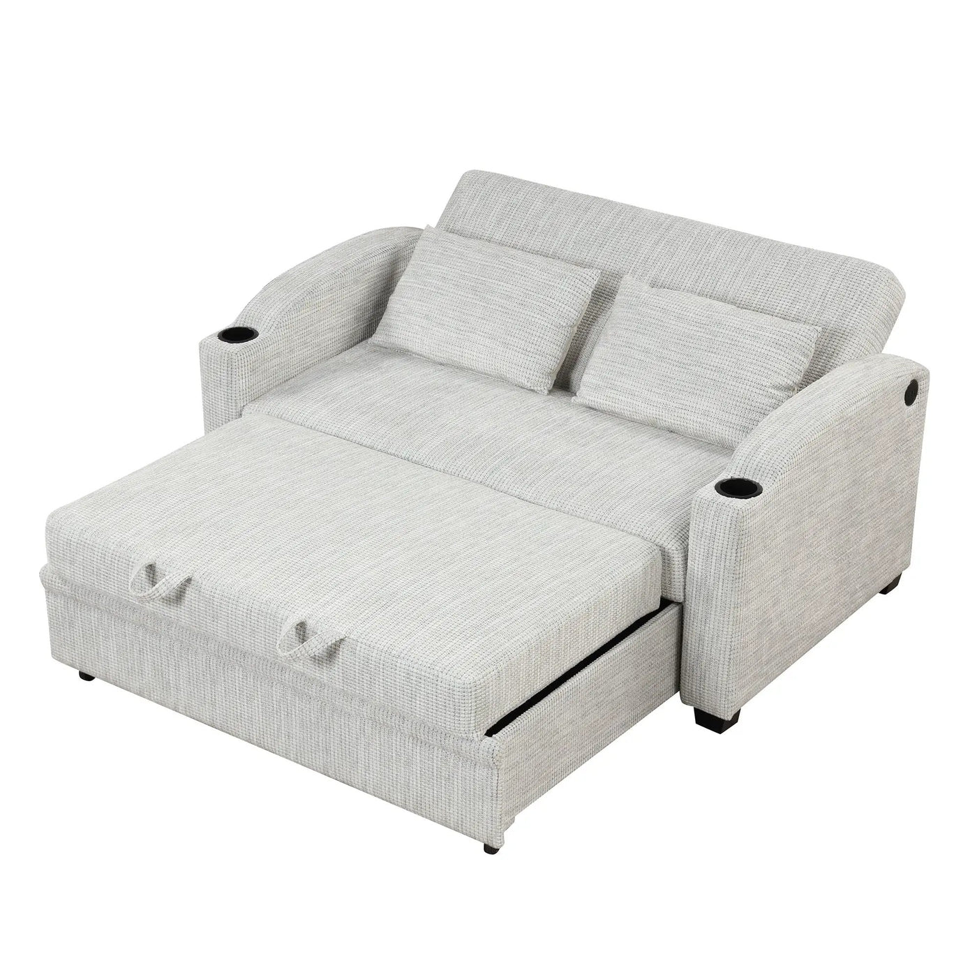 Pull Out Loveseat Sofa With Adjsutable Backrest, 2 Pillows, Cup Holders, USB Ports For Living Room by HouseOfZazla